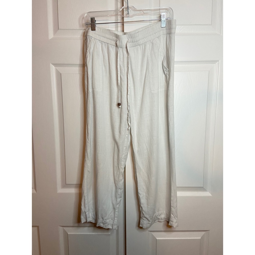 Land 'n Sea White Linen Blend Wide Leg Drawstring Pants Size Large 32190204HA